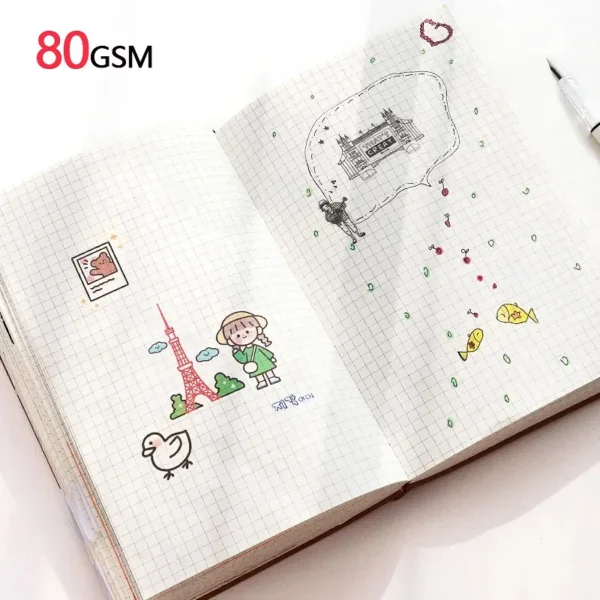 Aa4558f97b1544d6b9baaf86b0eda696b6.webp Color: black - Grid Notebook A5,Travelers Journals School Office Meeting Record 80GSM/264 Pages Checkered Paper Notepad Handbook Agenda 2024/25