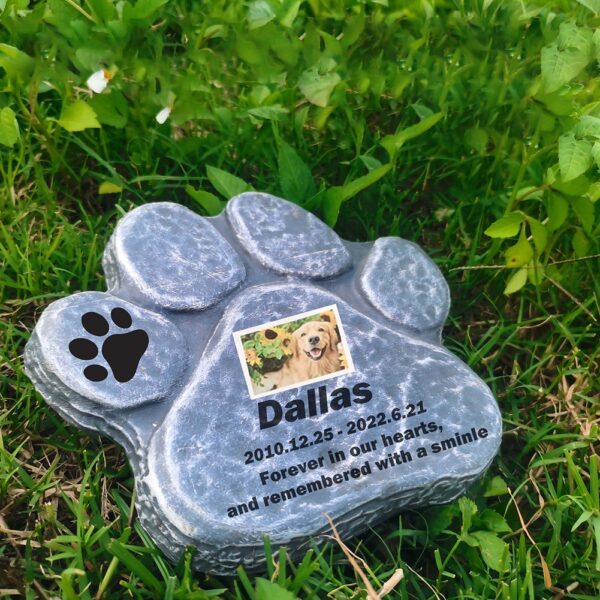 Outdoor Resin Pawprint Remembrance Tombstone With 4x3 Inch Personalized Picture Frame Pet Memorial Gifts For Lawn Backyard Courtyard green product without words