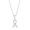 Rhodium Plated Heart Filigree Breast Cancer Awareness Ribbon Pendant