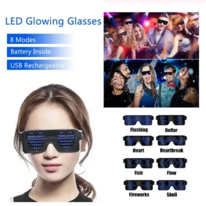 Color: Green - LED Glasses Party Luminous Glasses USB Charge Neon Glass Glowing Christmas Flashing Light Glow Sunglasses Holiday Party Supplies