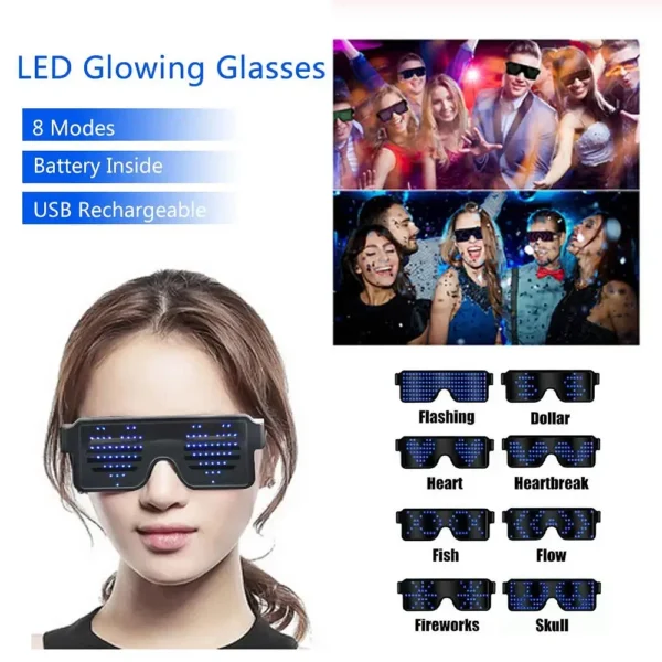S01d4b40c95bc47848e2b5b90997d8bc97.webp Color: Green - LED Glasses Party Luminous Glasses USB Charge Neon Glass Glowing Christmas Flashing Light Glow Sunglasses Holiday Party Supplies
