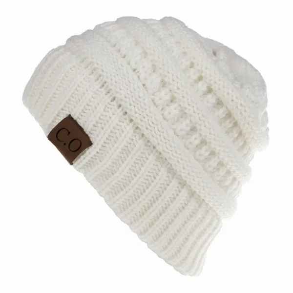 GRAY - New Lady Knitted Hats for Women Girls  Cap Openings Horsetail Hat
