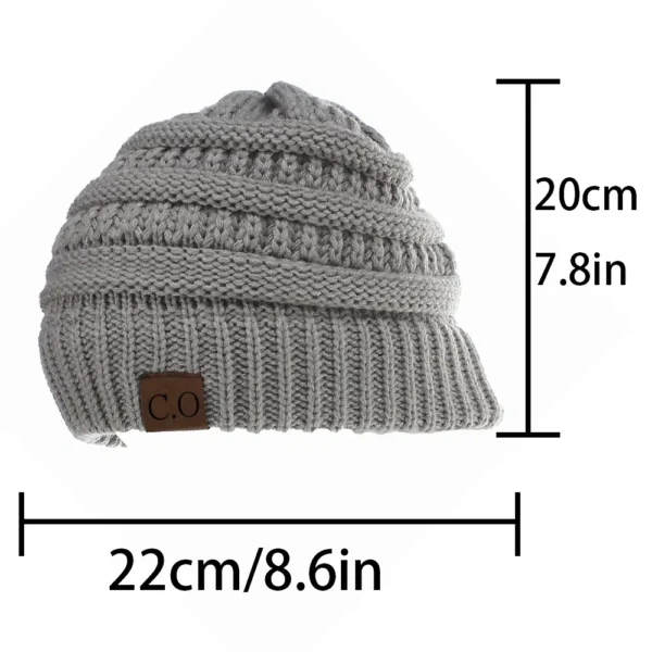 GRAY - New Lady Knitted Hats for Women Girls  Cap Openings Horsetail Hat