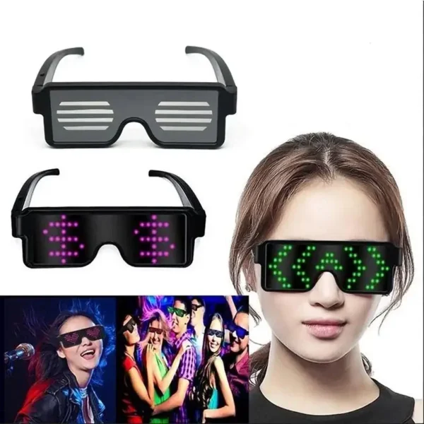 S6ea538b3bb634c5ba6b356a06cee0197S.webp Color: Green - LED Glasses Party Luminous Glasses USB Charge Neon Glass Glowing Christmas Flashing Light Glow Sunglasses Holiday Party Supplies