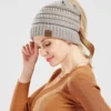 GRAY - New Lady Knitted Hats for Women Girls  Cap Openings Horsetail Hat
