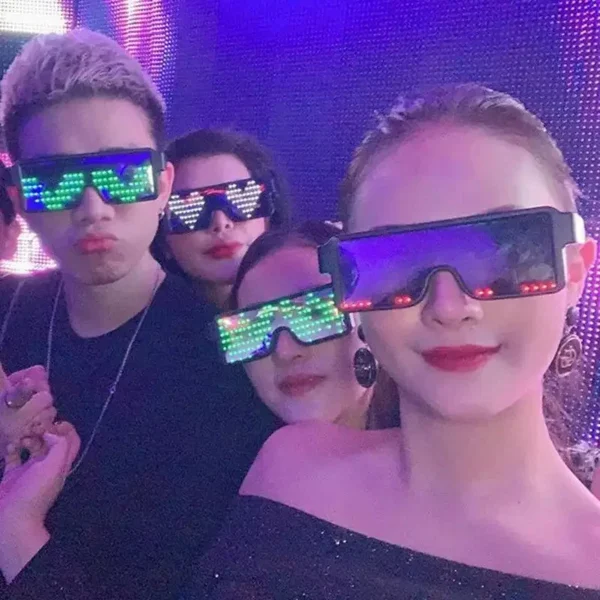Se15d41bc393542c48277aeca8b7535706.webp Color: Green - LED Glasses Party Luminous Glasses USB Charge Neon Glass Glowing Christmas Flashing Light Glow Sunglasses Holiday Party Supplies
