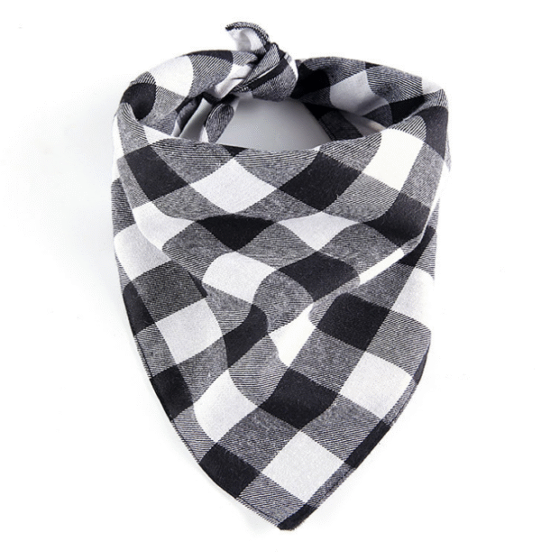 Color: Black and white plaid, Size: S - Cross-border new classic plaid pet saliva towel double dog triangle towel dog scarf pet jewelry