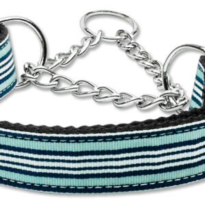Preppy Stripes Nylon Ribbon Collars Martingale Light Blue/White Medium