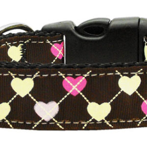 Argyle Hearts Nylon Ribbon Collar Brown Medium