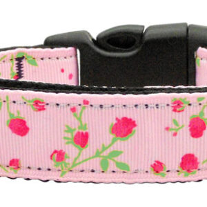 Roses Nylon Ribbon Collar Light Pink Medium