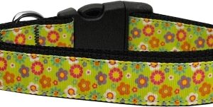 Lime Spring Flowers Nylon Dog Collar Medium Narrow