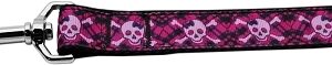 Hot Pink Plaid Skulls Nylon Dog Leash 3/8 inch wide 4ft Long