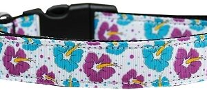 Blue and Purple Hibiscus Flower Nylon Dog Collar XL