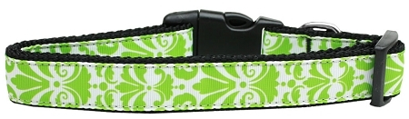 125-207-XS.jpg Damask Lime Green Nylon Dog Collar XS