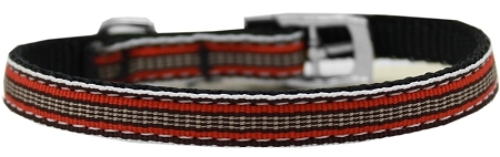 126-007-38OR8.jpg Preppy Stripes Nylon Dog Collar with classic buckles 3/8" Orange/Khaki Size 8