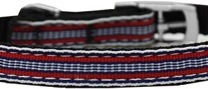 Preppy Stripes Nylon Dog Collar with classic buckles 3/8" Red/White Size 12