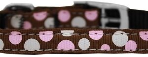 Confetti Dots Nylon Dog Collar with classic buckle 3/8" Brown Size 10