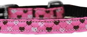 Argyle Hearts Nylon Dog Collar with classic buckle 3/8" Bright Pink Size 14