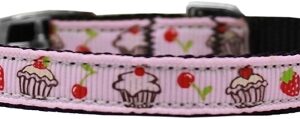 Cupcakes Nylon Dog Collar with classic buckle 3/8" Pink Size 14
