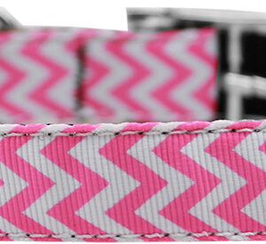 Chevrons Nylon Dog Collar with classic buckle 3/4" Pink Size 14