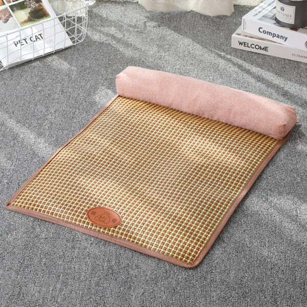 Color: Khaki pink, Size: S - Summer pet mat sleeping mat