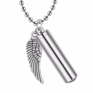 Size: 10mmX37mm - Stainless steel cylinder with wing perfume bottle Pendant cylinder casket commemorative Pendant
