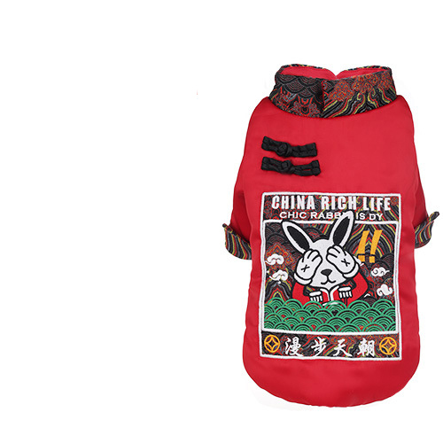Color: Red, Size: L - Winter padded dog clothes