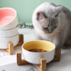 Color: Blue with wooden support - cat bowl dog bowl water bowl ceramic bowl