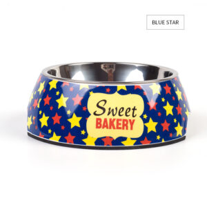 Color: Blue stars, Size: M - Food grade stainless steel pet dog bowl