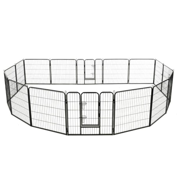 Dog Playpen Black Powder-Coated Steel Large Collapsible