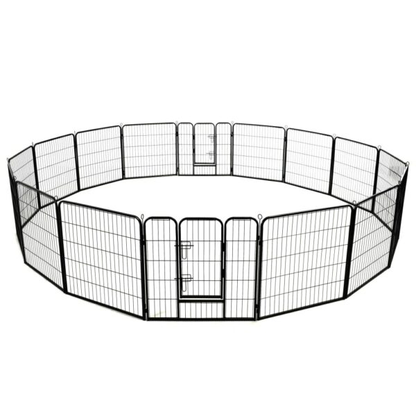 Dog Playpen Black Powder-Coated Steel Large Collapsible