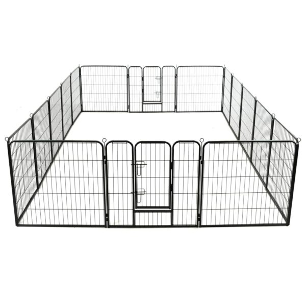 Dog Playpen Black Powder-Coated Steel Large Collapsible