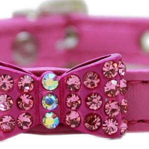 Bow-dacious Crystal Dog Collar Bright Pink Size 16