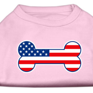 Bone Shaped American Flag Screen Print Shirts Light Pink XXL