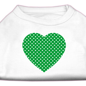 Green Swiss Dot Heart Screen Print Shirt White XL