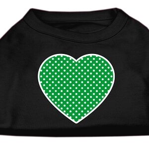 Green Swiss Dot Heart Screen Print Shirt Black XXL