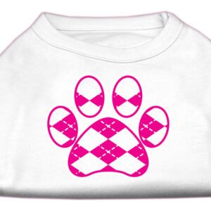 Argyle Paw Pink Screen Print Shirt White L