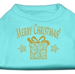 Golden Christmas Present Dog Shirt Aqua Lg