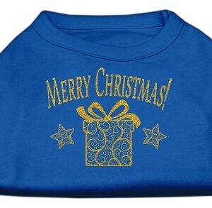 Golden Christmas Present Dog Shirt Blue XXL
