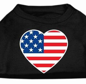 American Flag Heart Screen Print Shirt Black XS