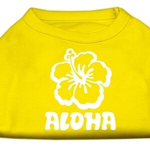 Aloha Flower Screen Print Shirt Yellow XL