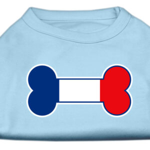Bone Shaped France Flag Screen Print Shirts Baby Blue XXXL