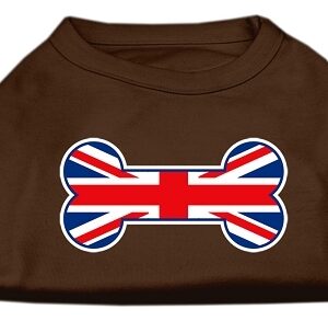 Bone Shaped United Kingdom (Union Jack) Flag Screen Print Shirts Brown Lg