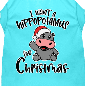 Hippo for Christmas Screen Print Dog Shirt Aqua Size MD
