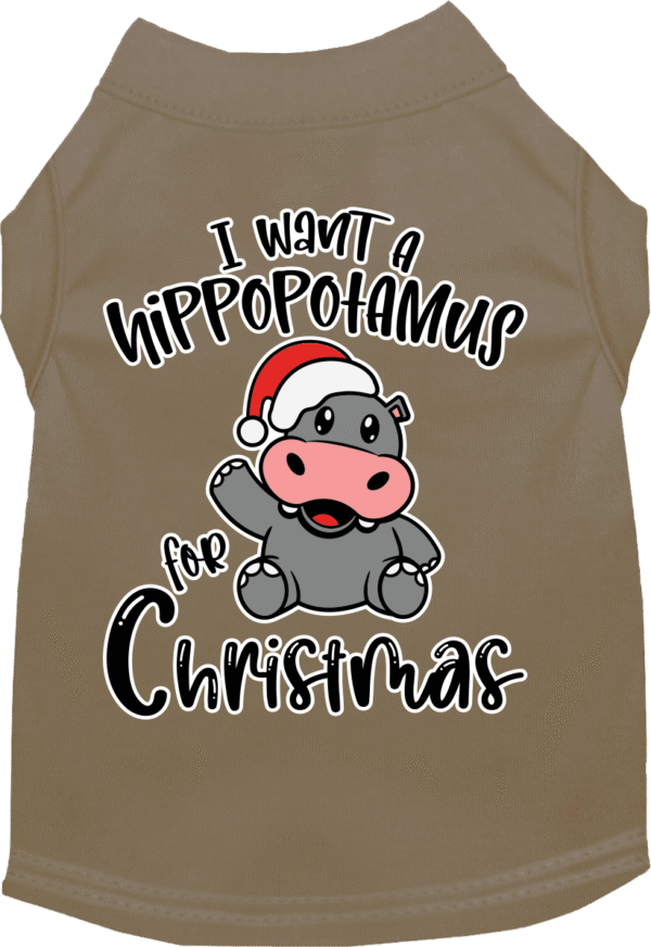 Hippo for Christmas Screen Print Dog Shirt Tan Size XL