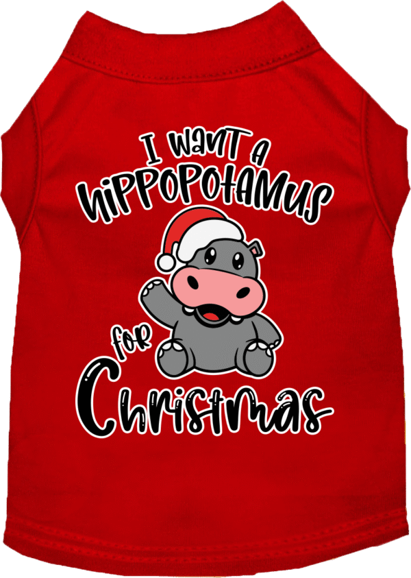Hippo for Christmas Screen Print Dog Shirt Red Size XS