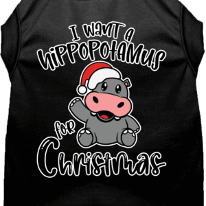 Hippo for Christmas Screen Print Dog Shirt Black Size XXXL