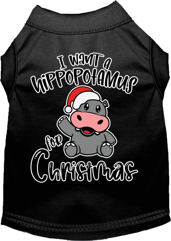 Hippo for Christmas Screen Print Dog Shirt Black Size XXXL