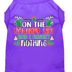 I Regret Nothing Screen Print Dog Shirt Purple Size XL