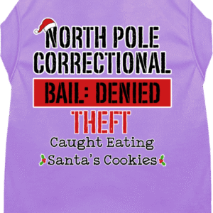 North Pole Correctional Screen Print Dog Shirt Lavender Size SM